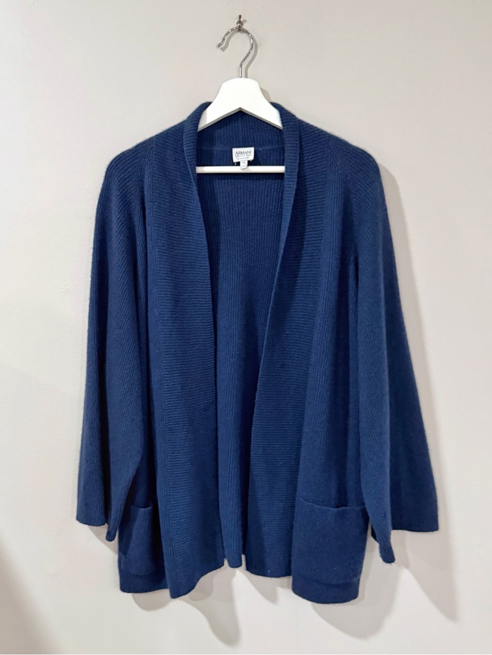 Armani Collezioni Women 14 Navy Cashmere Open Front Cardigan Quiet Luxury